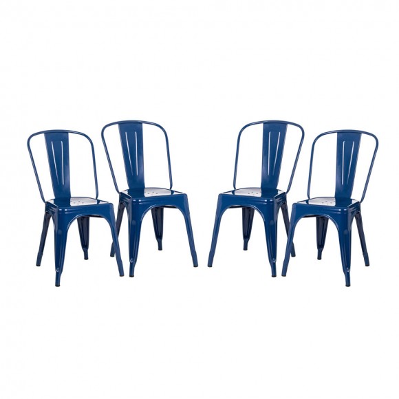 glitzhome Glitzhome Navy Blue Vintage Stackable Metal Side Dining Chairs Set Of 4