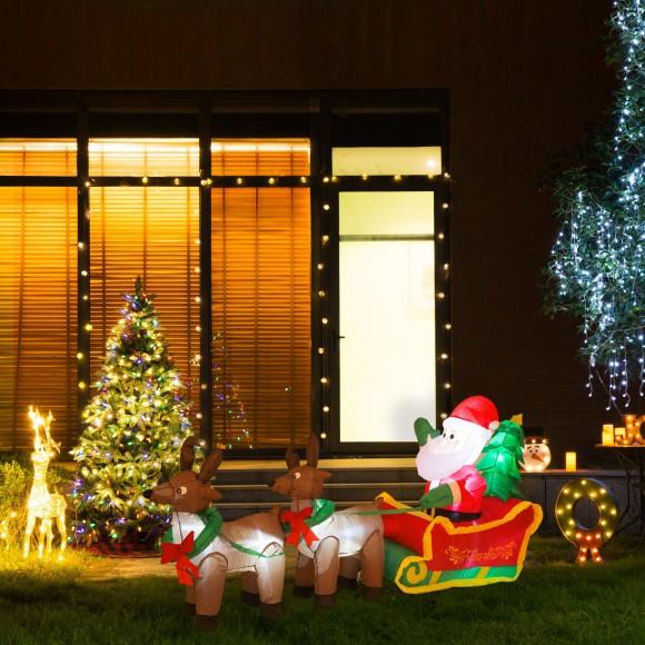 Glitzhome Glitzhome NorthLight 4 Ft. Inflatable Santa Sleigh & Reindeer Lighted Christmas Yard Art Decor