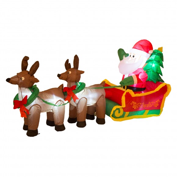 glitzhome Glitzhome NorthLight 4 ft. Inflatable Santa Sleigh & Reindeer Lighted Christmas Yard Art Decor