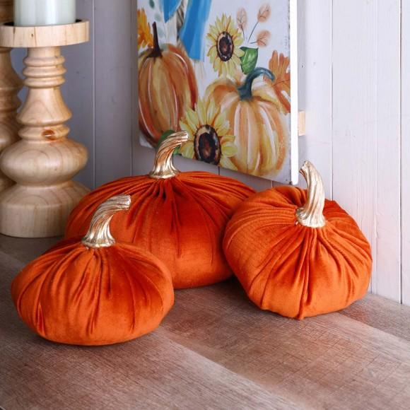 Glitzhome Glitzhome Orange Velvet Pumpkins Decor Set Of 3