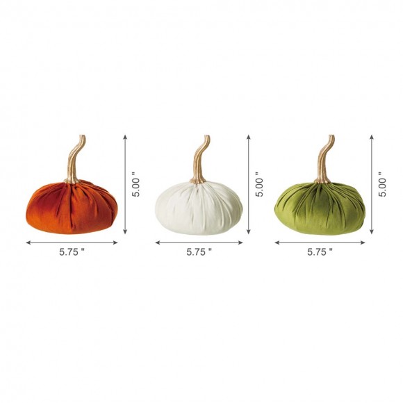 Glitzhome Glitzhome Orange/White/Green Velvet Pumpkins Decor Set Of 3