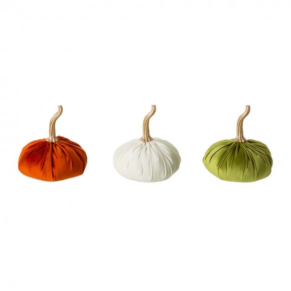 Glitzhome Glitzhome Orange/White/Green Velvet Pumpkins Decor Set Of 3