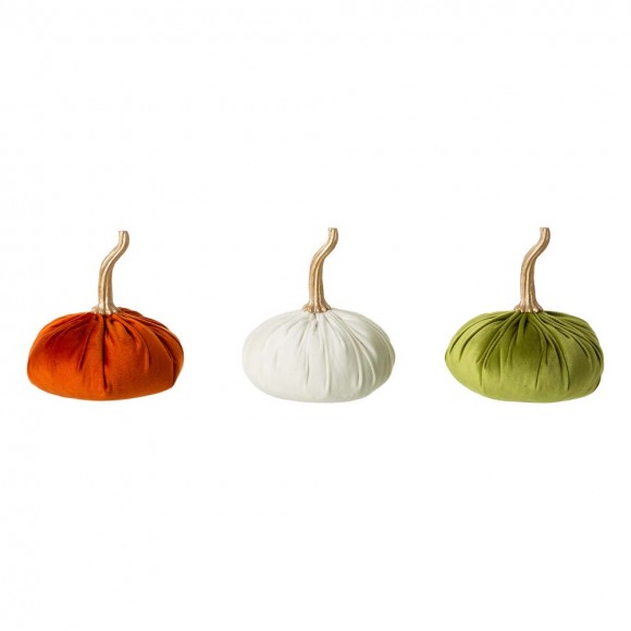 glitzhome Glitzhome Orange/White/Green Velvet Pumpkins Decor Set of 3