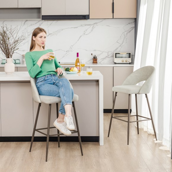 Glitzhome Glitzhome Pale Grey Fabric/Leatherette Bar Stool With Back And Tapered Metal Legs Set Of 2