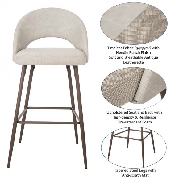 Glitzhome Glitzhome Pale Grey Fabric/Leatherette Bar Stool With Back And Tapered Metal Legs Set Of 2