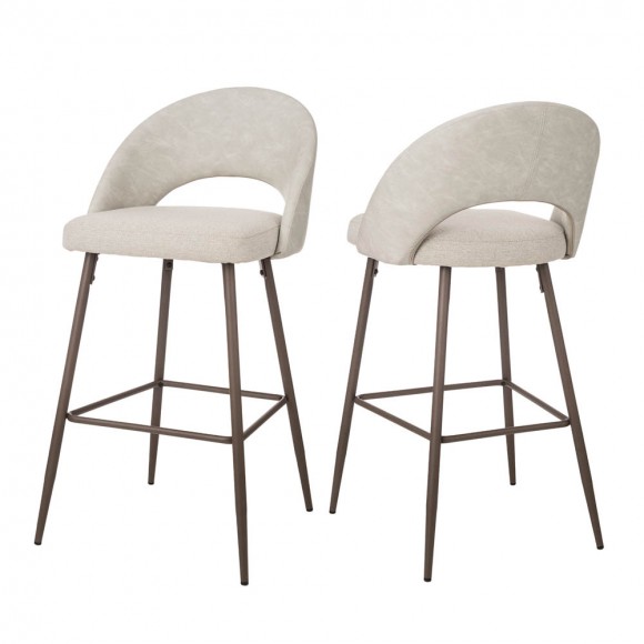 glitzhome Glitzhome Pale Grey Fabric/Leatherette Bar Stool with Back and Tapered Metal Legs Set of 2