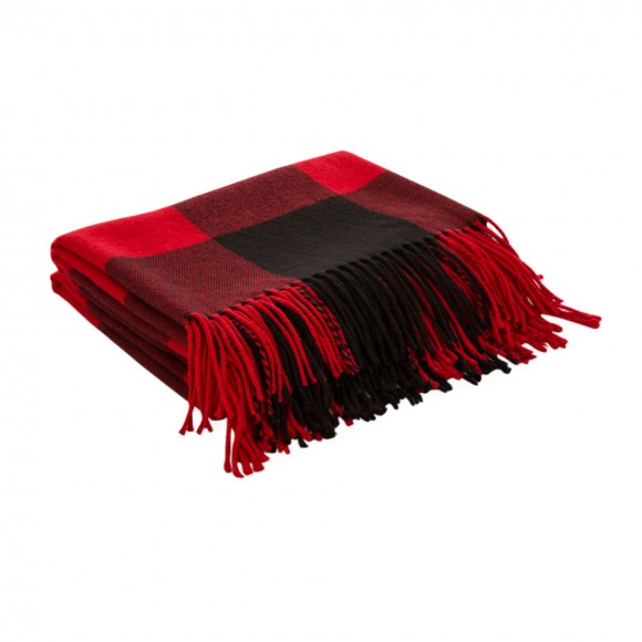 glitzhome Glitzhome Plaid Check Tassel Throw Blanket 50" x 60" Red