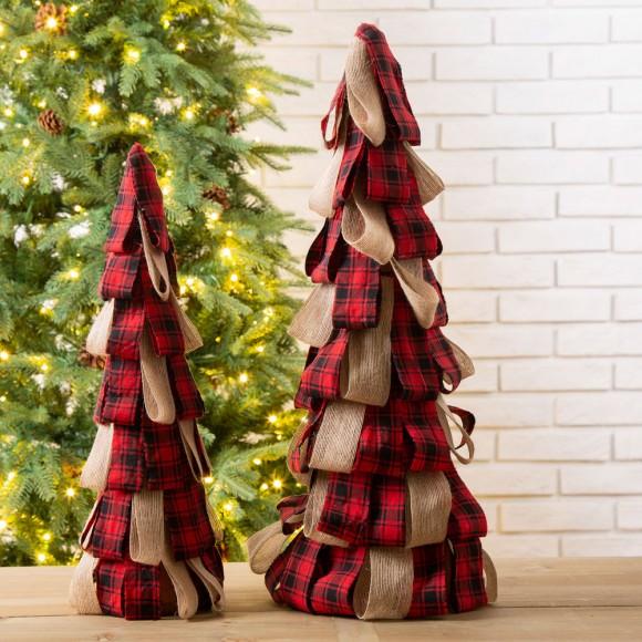 Glitzhome Glitzhome Plaid Fabric/Burlap Table Tree Set Of 2