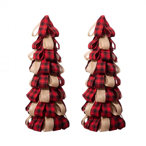 glitzhome Glitzhome Plaid Fabric/Burlap Table Tree Set of 2