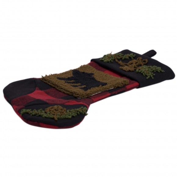 Glitzhome Glitzhome Plaid Stocking With Rug Hooked Bear