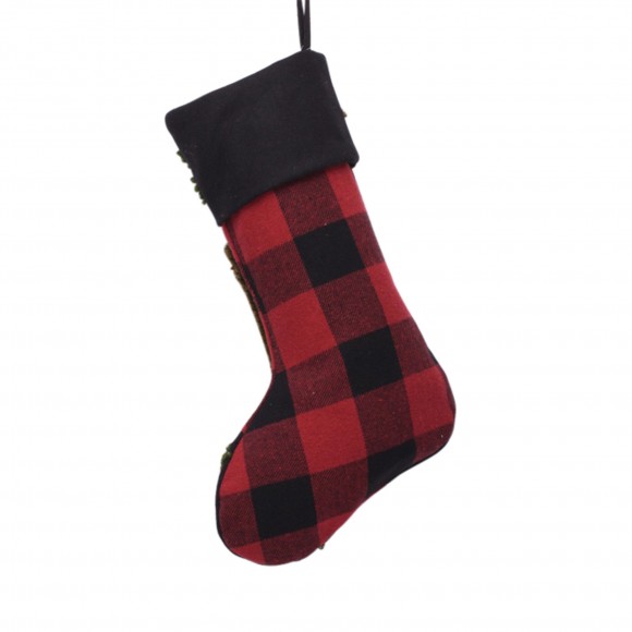 Glitzhome Glitzhome Plaid Stocking With Rug Hooked Bear