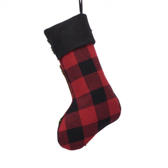 Glitzhome Glitzhome Plaid Stocking With Rug Hooked Stocking(Reindeer& Bear) Set Of 2