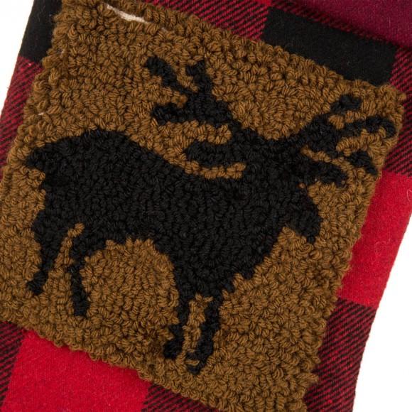 Glitzhome Glitzhome Plaid Stocking With Rug Hooked Stocking(Reindeer& Bear) Set Of 2