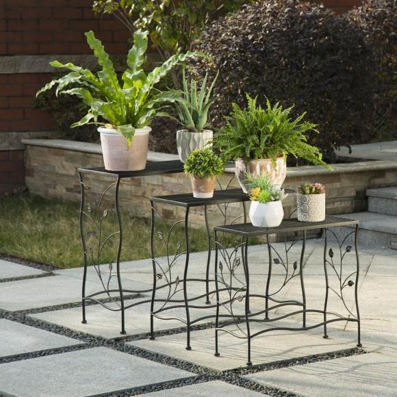 Glitzhome Glitzhome Rectangular Nesting Black Metal Plant Stand Set Of 3