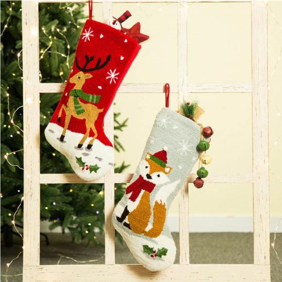 Glitzhome Glitzhome Reindeer & Fox Hooked Stocking Set Of 2