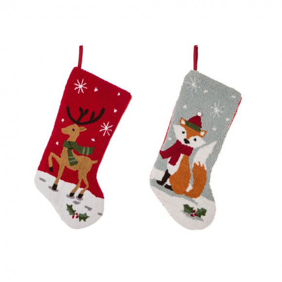 glitzhome Glitzhome Reindeer & Fox Hooked Stocking Set of 2