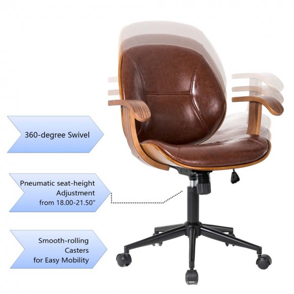 Glitzhome Glitzhome Russet PU Leather Adjustable Swivel Desk Chair/Task Chair