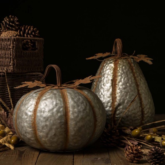 Glitzhome Glitzhome Rustic Galvanized Metal Pumpkin Decor Set Of 2