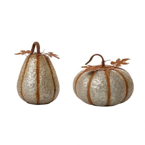 glitzhome Glitzhome Rustic Galvanized Metal Pumpkin Decor Set of 2