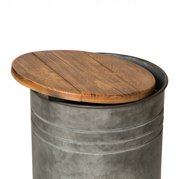 Glitzhome Glitzhome Rustic Galvanized Metal Storage Accent Table Or Stool With Round Wood Lid Set Of 2