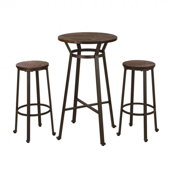 glitzhome Glitzhome Rustic Steel Pub Bar Table and Stools with Elm Wood Top (1 Tabel+2 Stools)