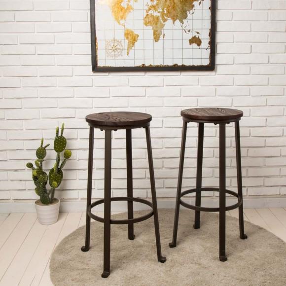 Glitzhome Glitzhome S/2 29.92"H Rustic Steel Pub Bar Stools With Elm Wood Top