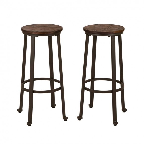 glitzhome Glitzhome S/2 29.92"H Rustic Steel Pub Bar Stools with Elm Wood Top