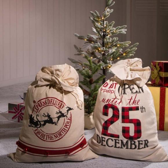 Glitzhome Glitzhome S/2 36"H Lighted Burlap Gift Sack With Wordings (10 LEDs)