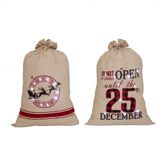 glitzhome Glitzhome S/2 36"H Lighted Burlap Gift Sack with Wordings (10 LEDs)