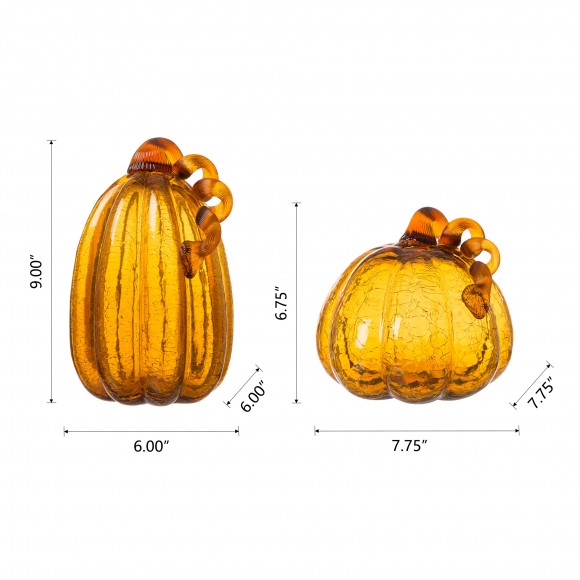 Glitzhome Glitzhome S/2 Amber Crackle Glass Pumpkin