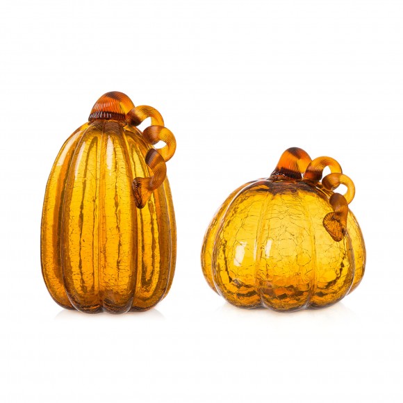 glitzhome Glitzhome S/2 Amber Crackle Glass Pumpkin