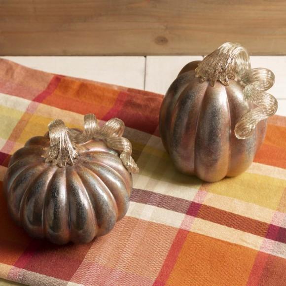 Glitzhome Glitzhome S/2 Blue/Gold Glittery Glass Pumpkin Decor