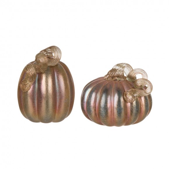 glitzhome Glitzhome S/2 Blue/Gold Glittery Glass Pumpkin Decor