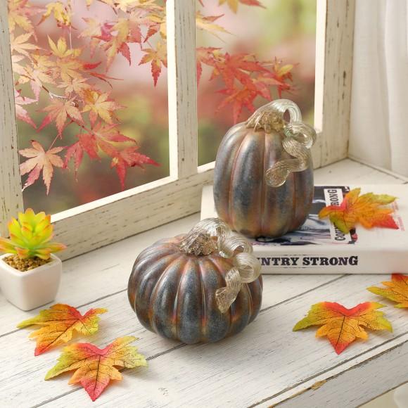 Glitzhome Glitzhome S/2 Blue/Gold GlitteryGlass Pumpkin