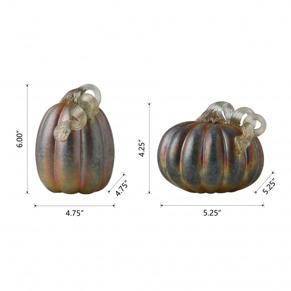 Glitzhome Glitzhome S/2 Blue/Gold GlitteryGlass Pumpkin