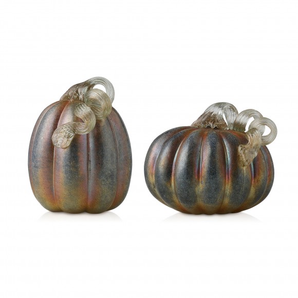 glitzhome Glitzhome S/2 Blue/Gold GlitteryGlass Pumpkin