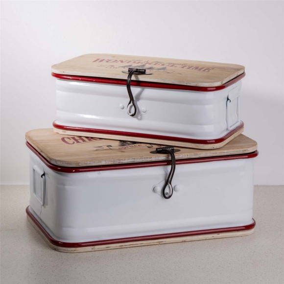 Glitzhome Glitzhome S/2 Enameled Metal/Wooden Storage Chests