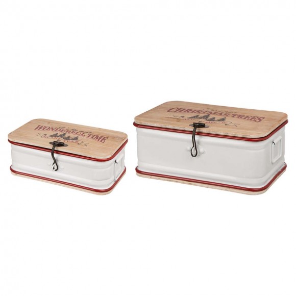 glitzhome Glitzhome S/2 Enameled Metal/Wooden Storage Chests
