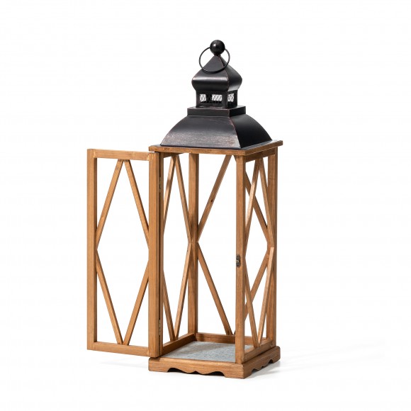 Glitzhome Glitzhome S/2 Farmhouse Diamond Wood/ Metal Antique Lanterns