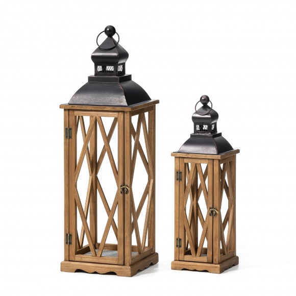 glitzhome Glitzhome S/2 Farmhouse Diamond Wood/ Metal Antique Lanterns