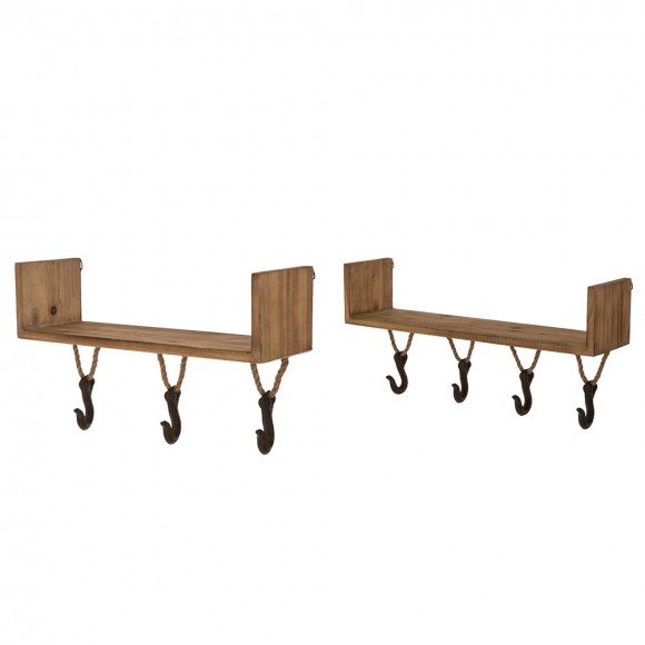 glitzhome Glitzhome S/2 Farmhouse Wooden/Iron Wall Shelves with Hooks