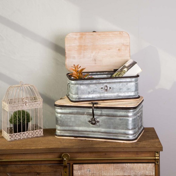 Glitzhome Glitzhome S/2 Galvanized Wood Storage Chests