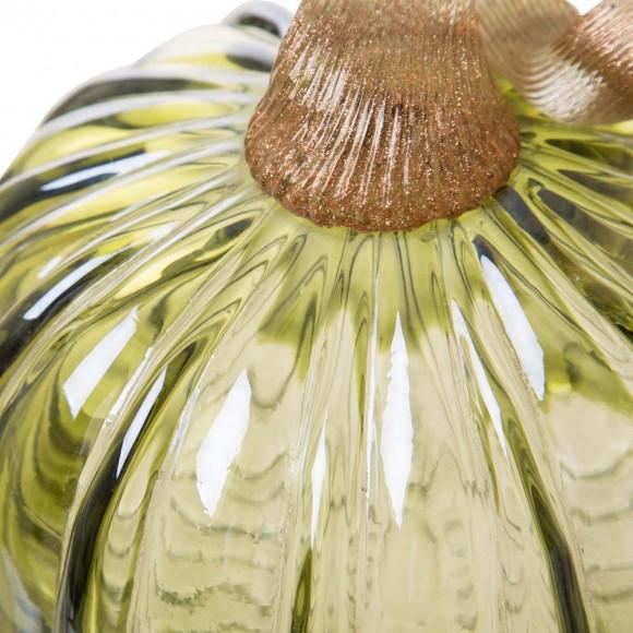Glitzhome Glitzhome S/2 Green & Amber Crackle Glass Short Pumpkin（in Same Size）