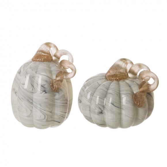glitzhome Glitzhome S/2 Hand Blown Gray Marbleized Glass Pumpkin Decor