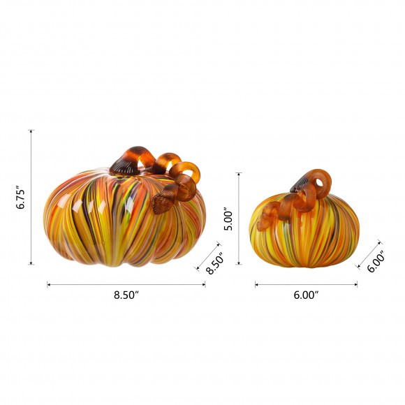 Glitzhome Glitzhome S/2 Multi Striped Glass Short Pumpkin