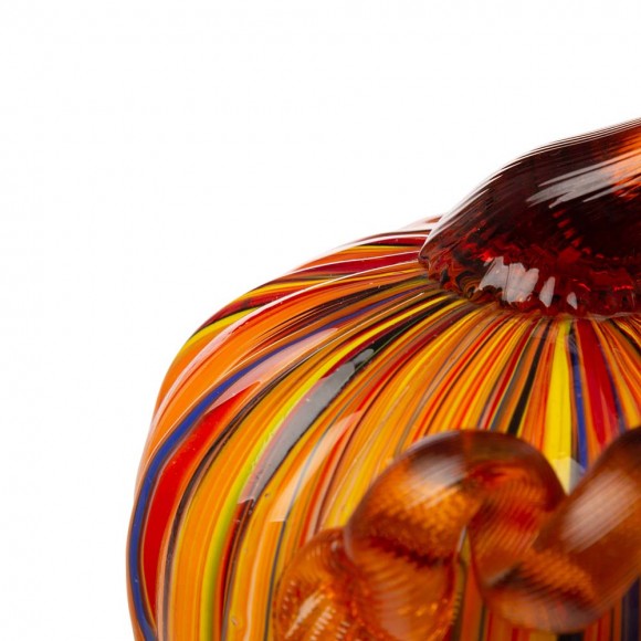 Glitzhome Glitzhome S/2 Multi Striped Glass Short Pumpkin Decor