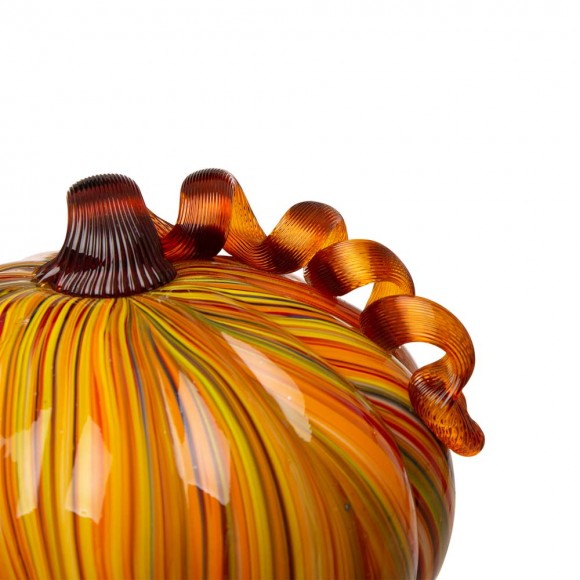 Glitzhome Glitzhome S/2 Multi Striped Glass Short Pumpkin Decor