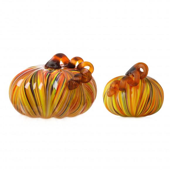 glitzhome Glitzhome S/2 Multi Striped Glass Short Pumpkin