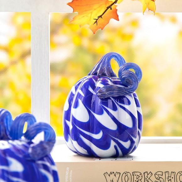 Glitzhome Glitzhome S/3 Blue/White Glass Pumpkin & Gourd Decor