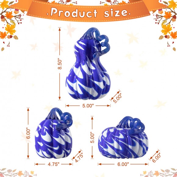 Glitzhome Glitzhome S/3 Blue/White Glass Pumpkin & Gourd Decor